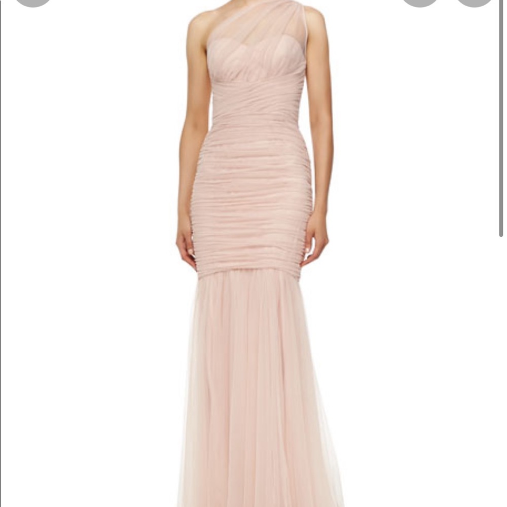 Amsale One Shoulder Draped Mermaid Gown Blush
